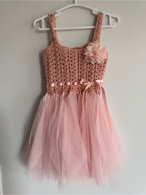 Elly & Emmy Pink Crochet Bodice Tulle Flower Dress Birthday Pictures Fancy